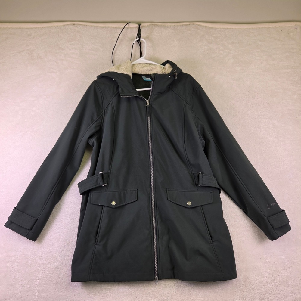 Free Country Womens Softshell Hooded Jacket Sherpa Lined Parka Dark Green